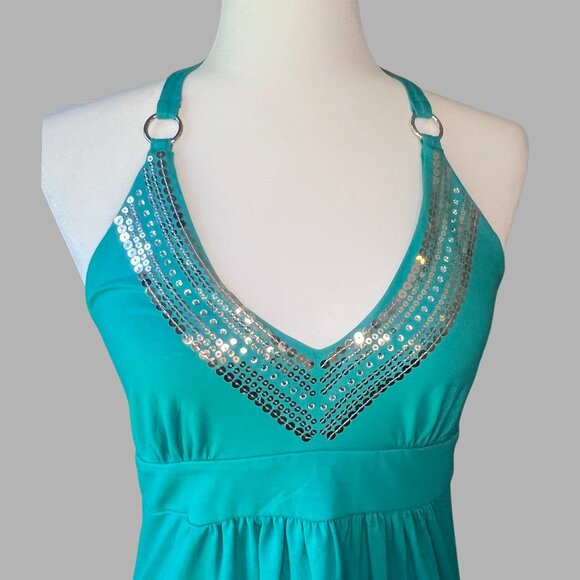 VS Bra Tops Teal Sequin Halter Mini Dress – Size S - Picture 2 of 8